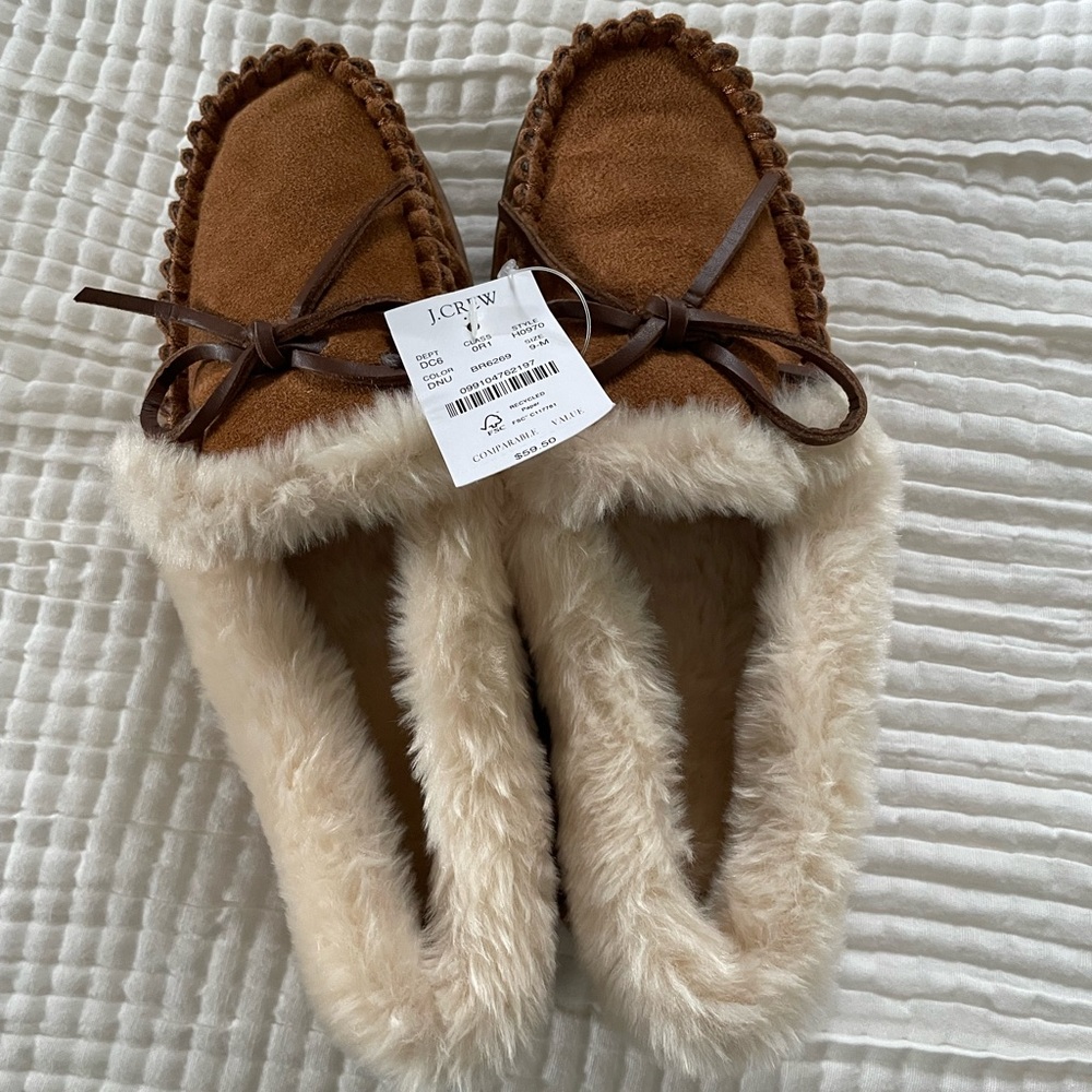 NWT J. Crew Tan Suede Moccasin Slippers